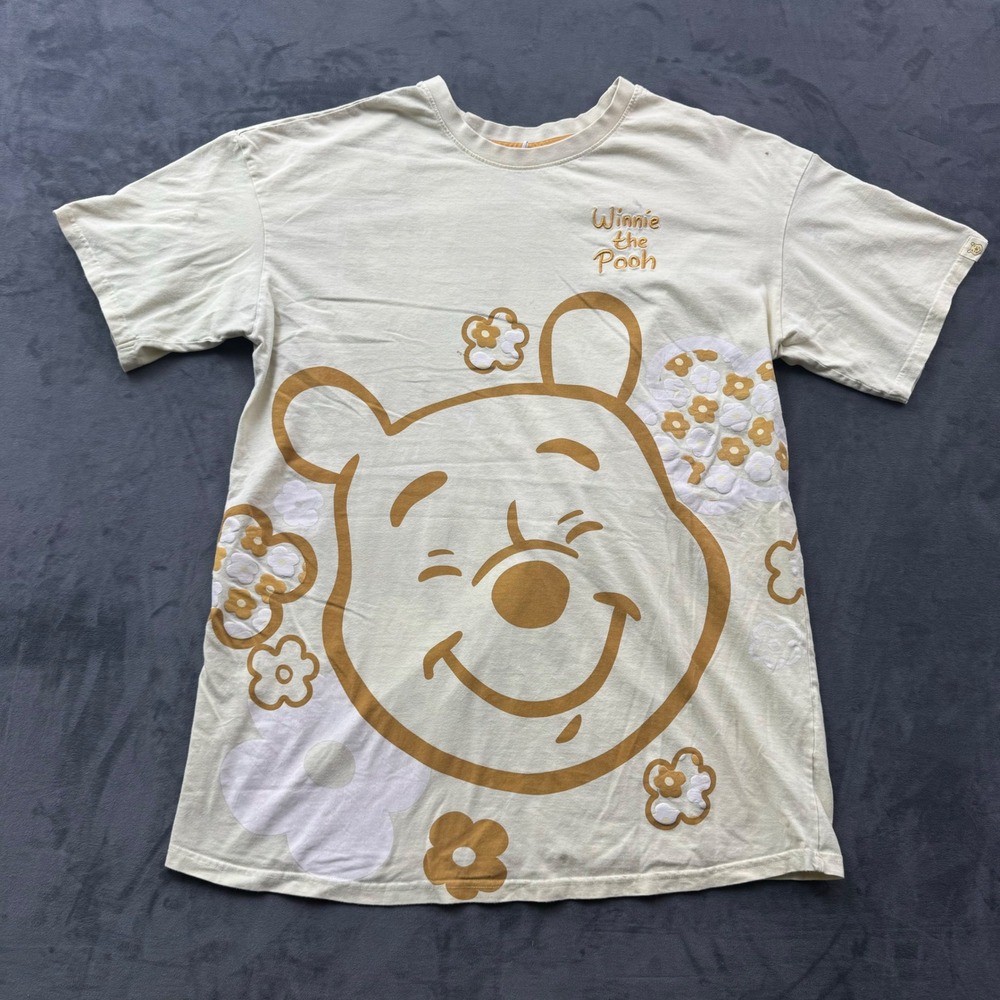 Disney Winnie the Pooh Primark Cream Floral Graphic T-Shirt Mens Medium